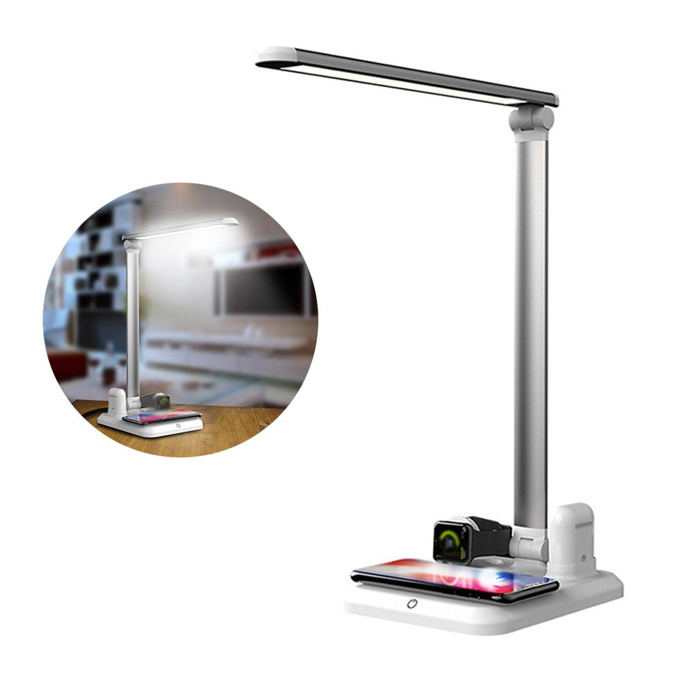 4 in 1 Wireless Charging LED Desk Lamp,Foldable Night Lamp with USB Port Eye Protection Adjustable Luminosity for iPhone/Airpods